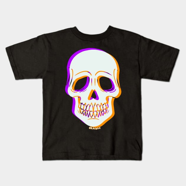 3D Glitch Skull (Orange and Purple Version) Kids T-Shirt by Jan Grackle